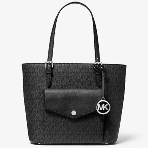 MICHAEL KORS Jet Set Medium Logo Pocket Tote Bag Black - Picture 1 of 16